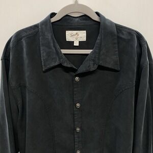 SCULLY Black Modal Western Dress Shirt Men's XL Ornate Silver Tone Star Buttons